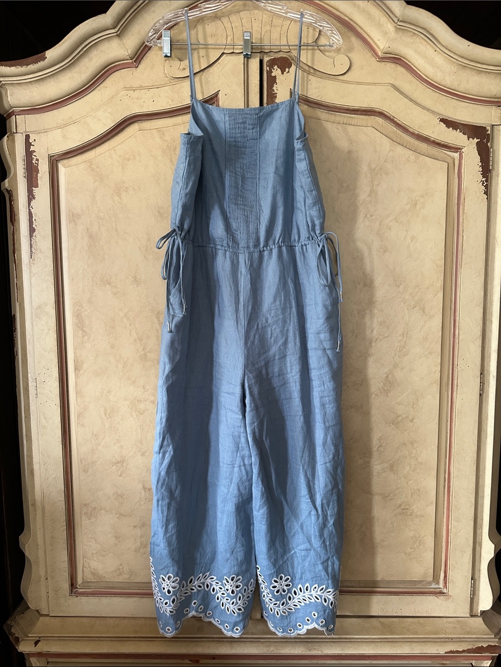 Magaschoni Linen Open Needlework Wide Leg Jumpsuit size Medium